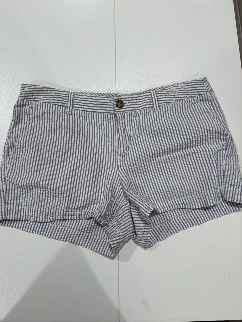 Merona Blue & White Striped Cotton-Blend Jean Shorts